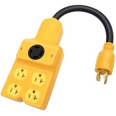240V to 120V Adapter, Generator Plug NEMA L14-30P to L14-30R and 4 Port Yellow
