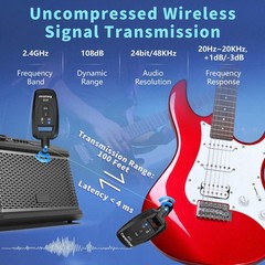 Guitar Wireless Transmitter & Receiver System 100ft 5H Battery 24Bit 48KHz