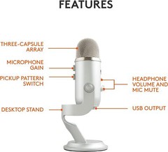 Blue Yeti Professional USB Recording Microphone – Silver In Box