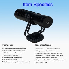 Camera Shotgun Microphone Video Supercardioid Mic For Smartphone DSLR PC iPhone
