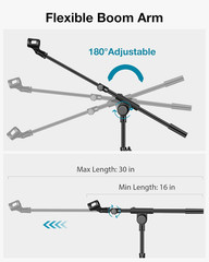 Microphone Stand, Tripod Boom Arm Floor Mic Stand Height Adjustable Heavy Duty w