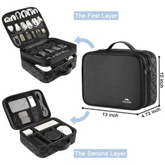 Travel Cable Storage Case, Adjustable Divider, Black