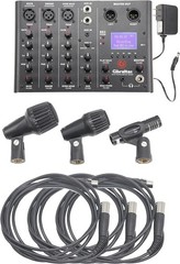 Drum Set Monitor Mixer System, Microphones for Bass, Snare & Overhead Cymbals