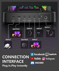 PUPGSIS Gaming Audio Mixer, Interface for pc,1/4″ TRS T12S-Mixer, Black