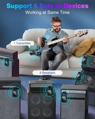 2.4GHz Wireless Guitar System, 6 Channels, 24Bit/48KHz, Rechargeable