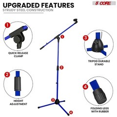 5Core Tripod Mic Stand 2Pcs Adjustable Holder Floor Microphone Boom Arm