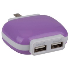 Reiko TC100 2A USB Power Adapter 2-Port 5 VDC Purple