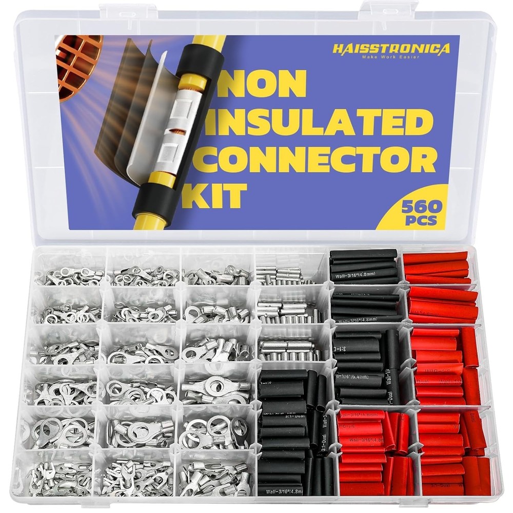 haisstronica Non Insulated Wire Connectors Kit 560 PCS – AWG 22-10 black
