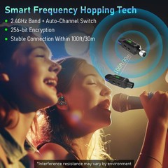 JOYO 2.4GHz Wireless XLR Microphone System, Plug-on Transmitter & Black