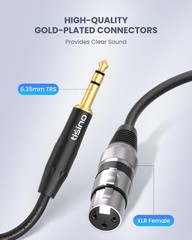 Female XLR To 1/4 Inch TRS Microphone Cable 6.35mm To 3pin Balanced 6.6FT