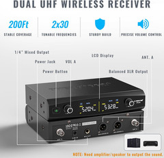 Phenyx Pro Wireless Microphone System Dual UHF Metal Mics 200ft