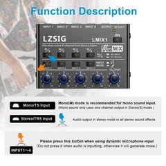 LZSIG Mini Audio Mixer,Stereo Line Mixer for Sub-Mixing,Ultra Low-Noise,4-