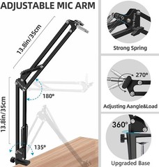 Microphone Stand for Blue Yeti, Quadcast Boom Arm Scissor Mic Stand with Wind…