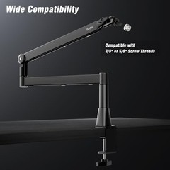 BASN Low Profile Microphone Boom Arm Stand with Desk Clamp – Rotatable &