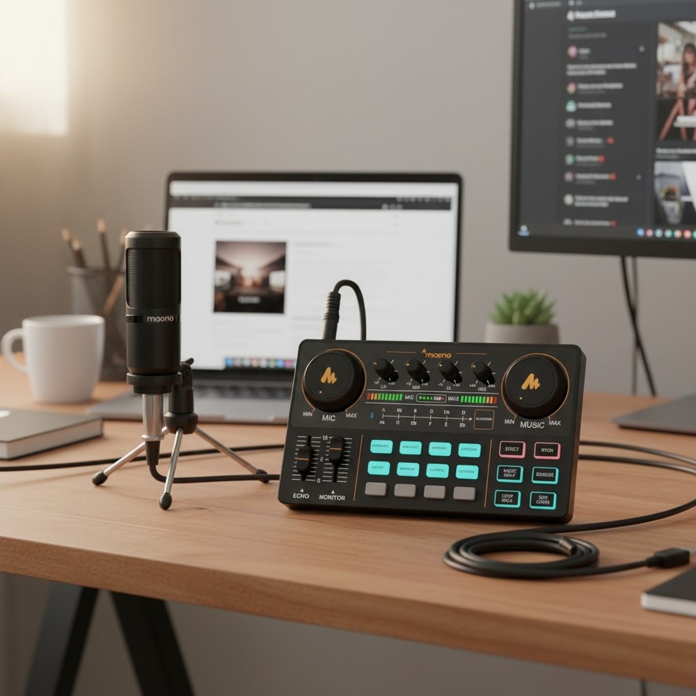 Compact All-in-One Podcast Set with 3.5mm Mic for Live Streaming & Recording