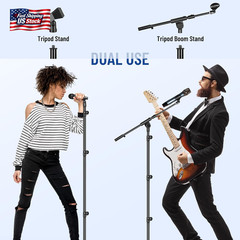 CAHAYA Mic Stand Floor Adjustable – Tripod Boom Arm Microphone Stand with Carryi