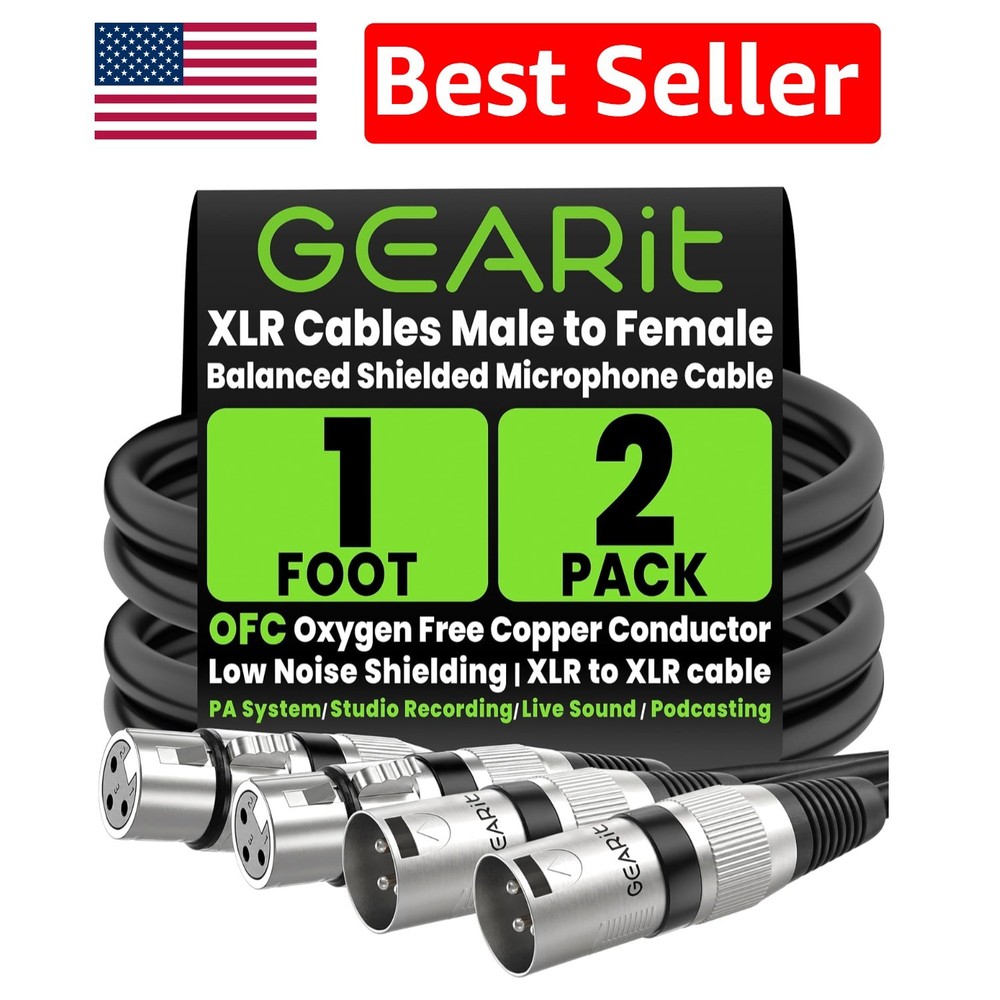 Professional 1 ft XLR Male-Female Audio Cables – Durable 2-Pack for Performances