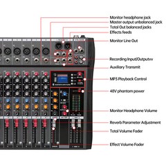 8 Channel Professional Digital Bluetooth Live Studio Audio Mixer Power Mixing