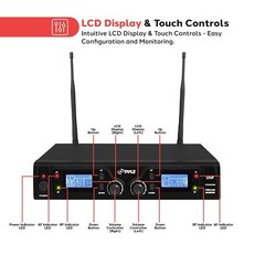 Pyle UHF Wireless Microphone & Rack Mountable Receiver System 2 Belt Packs 2