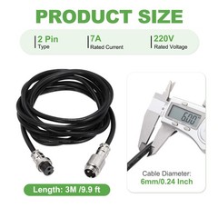 9.9ft GX16 2 Pin Cable Male to Female Head Aviation Cordset 20AWG, Black