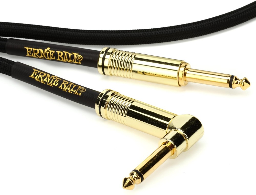 Ernie Ball P06081 Braided Straight / Angle Instrument Cable – 10′ Black