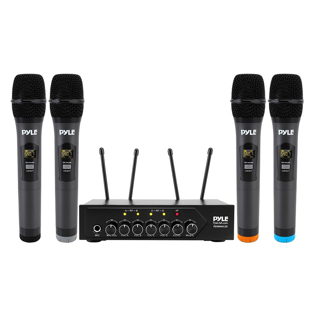 UHF 50-Channel Wireless Microphone System, 4 Handheld Mics, Bluetooth Input