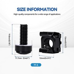 M6 Rack Mount Screws 30 Pack Cage Nuts Carbon Steel Black Galvanized 20mm For Se