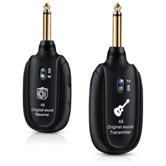 A8 Wireless Guitar System UHF 2 Modes, Rechargeable LiBattery, 100ft Range, P…