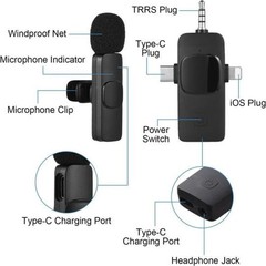 3 in 1 Wireless Lavalier Microphones for 2.5 x 1.5 x 0.8 inches, Black