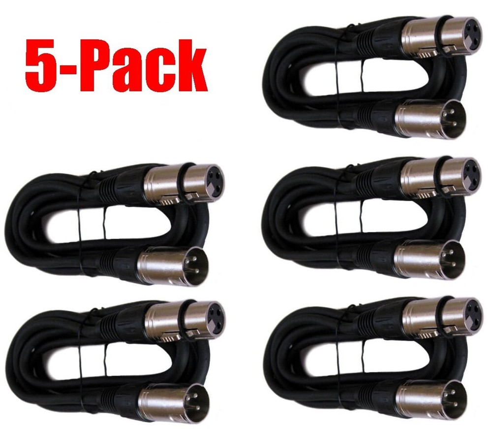 5-Pack 15ft XLR Pro Audio Mic Microphone Extension Powered Monitor Cord 5 Cables