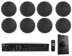 Rockville Commercial Restaurant Amp+(8) 6″ Black Ceiling Speakers+Wall Control
