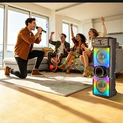 Dual 10″ Portable Bluetooth Party Speaker Woofer Heavy Bass Sound System w/ Mic