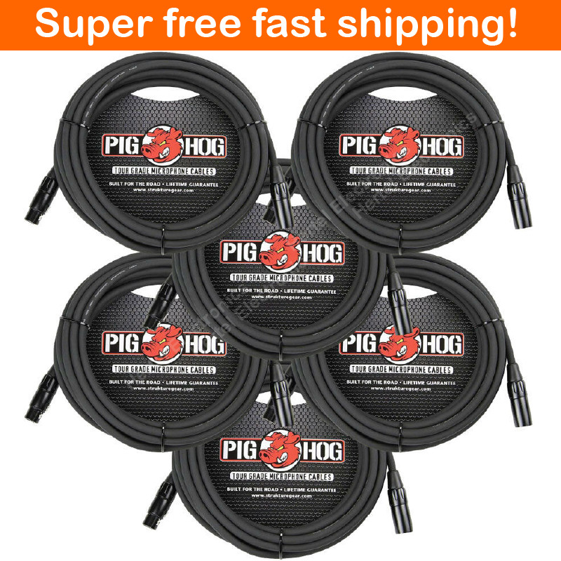 6 Pack Pig Hog PHM30 XLR High Performance 8mm Microphone Cable, 30 Ft – New