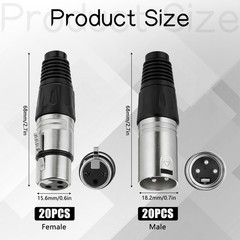 SHENLIU 40 Pcs 3 Pin XLR Solder Type Connector, 20 Male and 20 Female Zinc Al…