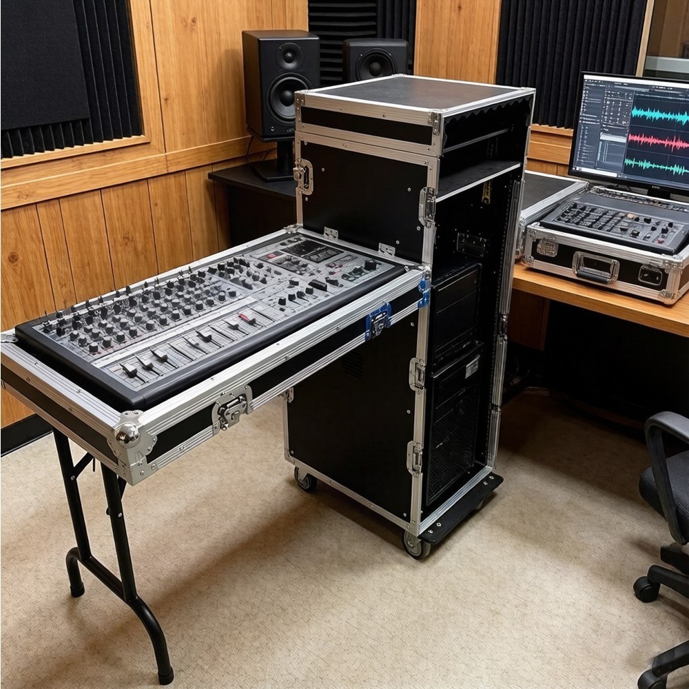 DJ Rack Road Case Slant Mixer Top DJ Table 16U Three-Door Aviation/Flight Case