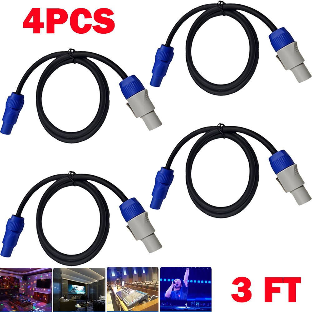 4Pcs 3ft 16AWG Stage Lighting Fixture For PowerCon Power-Through Blue Cable US