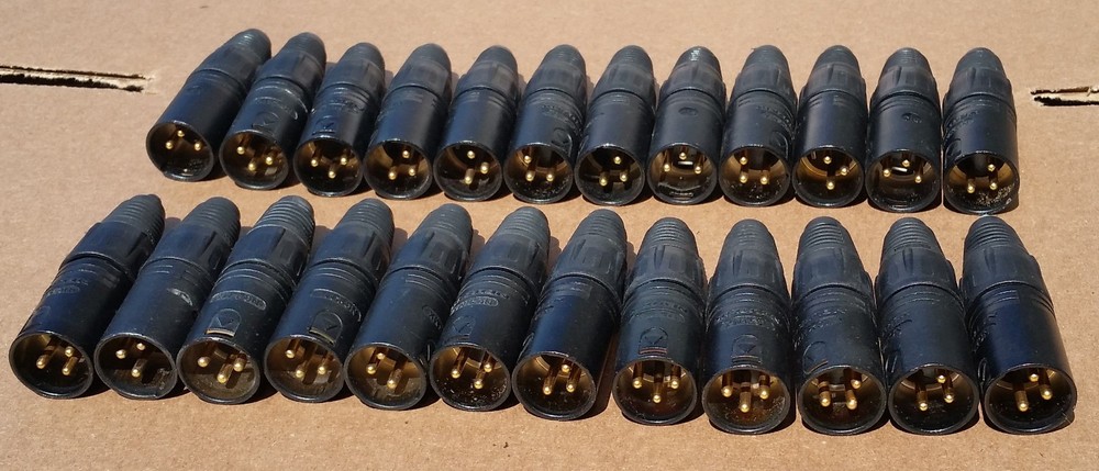 Lot of 24 Neutrik Gold NC3MX-B 3 Pin Male XLR Mic Cable Connectors