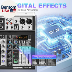 6 Channel Audio Interface Sound Board Mixing Console 16-Bit DSP DJ Mixer Audio R