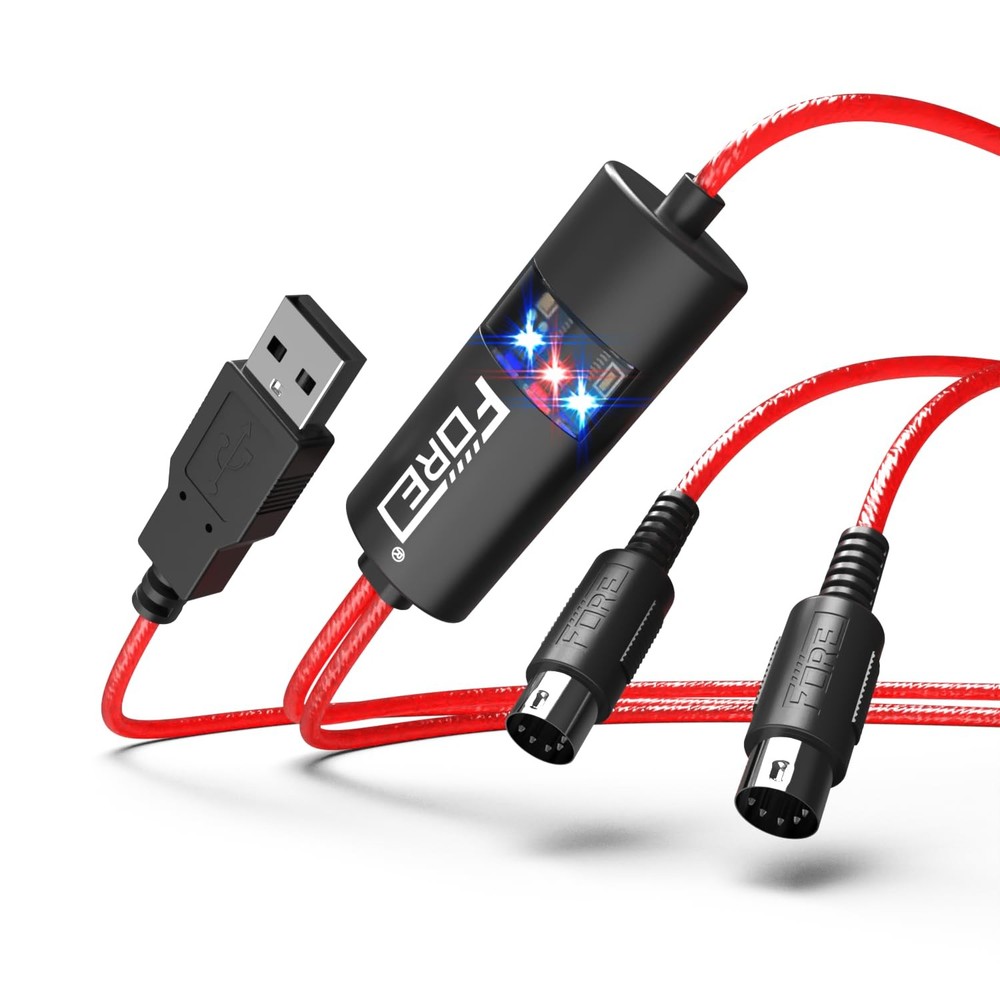 FORE MIDI to USB Interface Compatible with Type-A 6.5ft, Red