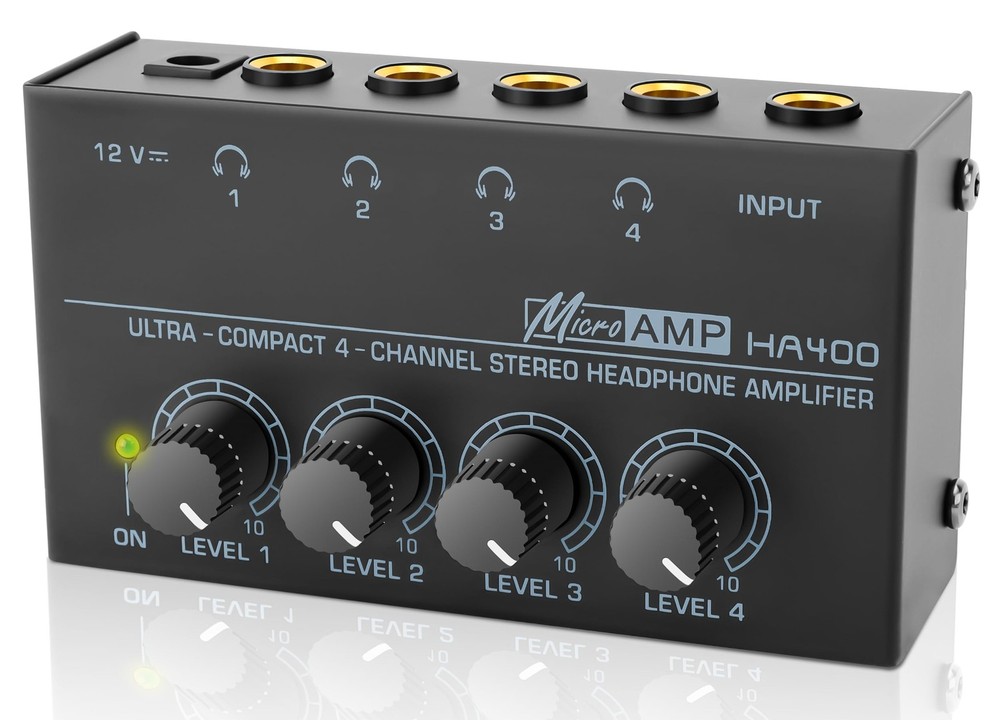 HA400 Headphone Amplifier -4 Channel Metal Stereo Audio Ultra-compact, Black