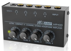 HA400 Headphone Amplifier -4 Channel Metal Stereo Audio Ultra-compact, Black