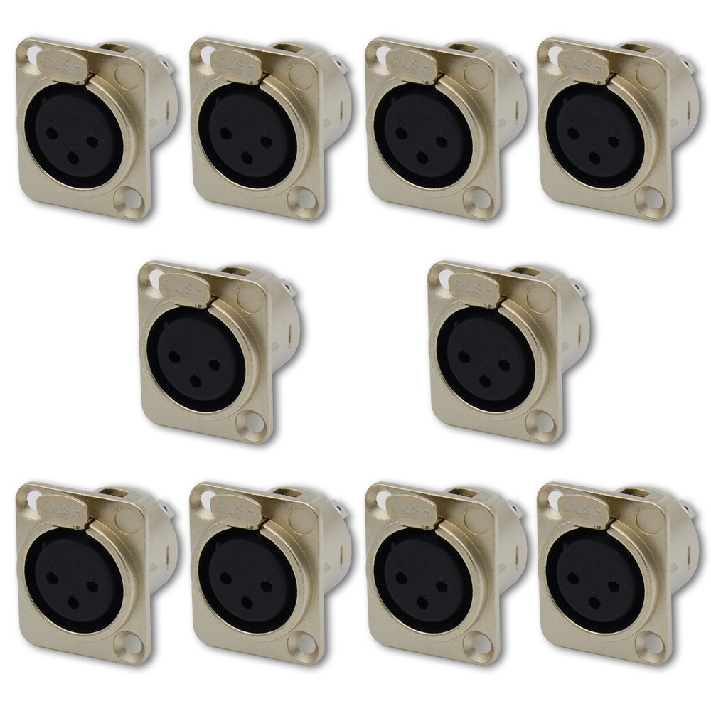 10,XLR 3-Pin Female Metal Panel Mount Chassis Microphone Jack Audio Connector