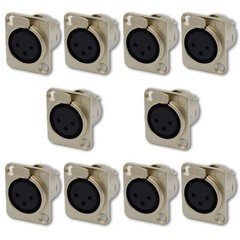 10,XLR 3-Pin Female Metal Panel Mount Chassis Microphone Jack Audio Connector