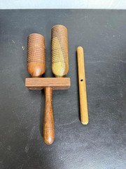 Vintage Wooden Double Guiro Scraper Percussion Instrument