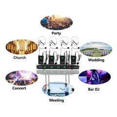 4CH UHF Lapel Headset Wireless Microphone System 4 Lavalier Bodypacks Stage Mics