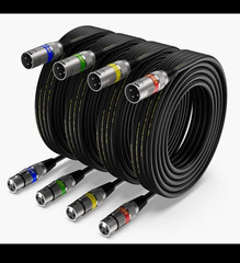 4 Pack XLR Audio Cable, Black / Multicolored end, 15ft