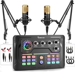 Hayner-Seek Podcast Equipment Bundle for 2 for Live Streaming, DJ Mixer