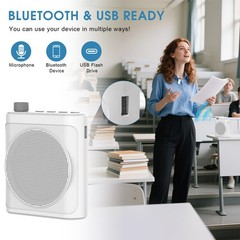 15W Wireless Voice Amplifier with 2 Magnetic Lavalier Mics & Noise White