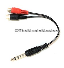 6 inch 1/4″ Male Stereo Plug to Dual RCA Jacks (F) Premium Audio Cable Wire Cord
