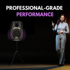 Professional 2000W 15″ PA System Speaker 2 UHF Wireless Mics LED Light MU-U15PA
